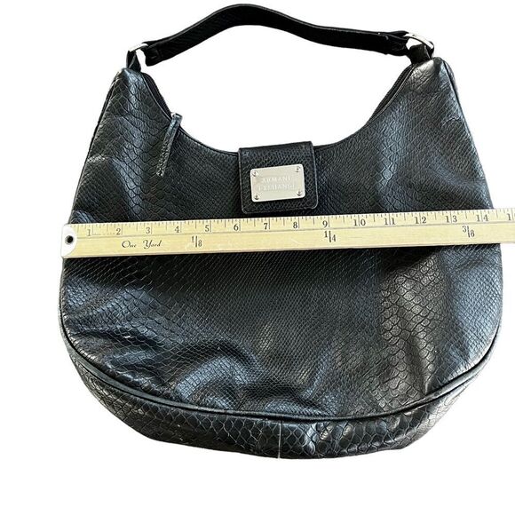 ARMANI EXCHANGE black leather shoulder/hobo bag snakeskin embossed. EUC - Picture 15 of 16